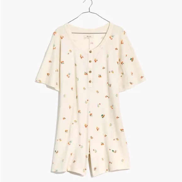 Madewell Other - Madewell Sleep Romper Waffle W Floral Print 100% cotton medium M knit buttons